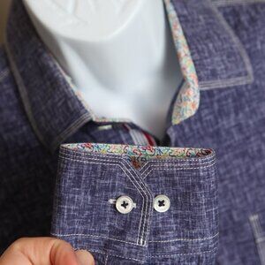 BUGATCHI Men's blue marled w/ contracting flip cuff shirt l/s Large L EUC